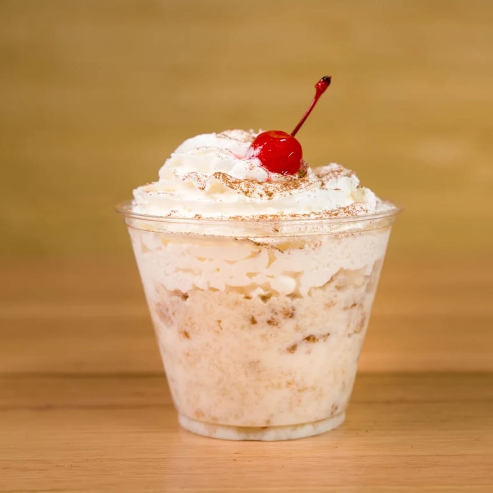 Don Juan Mex Grill's horchata drink with whipped cream, cinnamon, and a cherry on top.