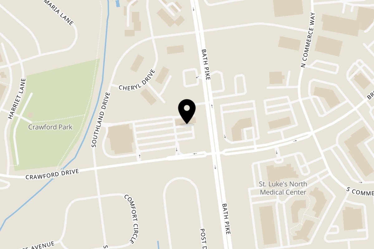Map showing the location of Don Juan Mex Grill Bethlehem on 5540 Crawford Dr in Bethlehem